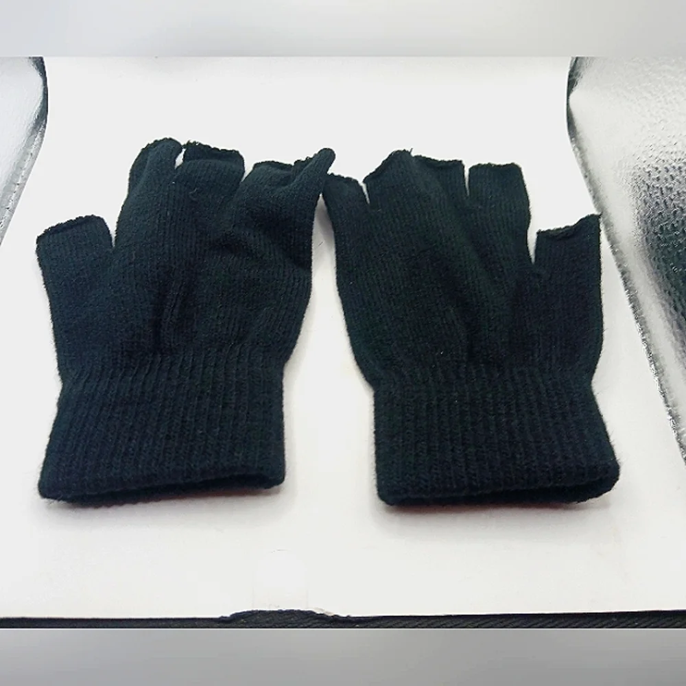 Fingerless  Black Cotton  Gloves  Unisex 2 Pairs  -New